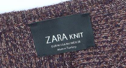 Zara Women Brown Knit Jumper Dress Size 12 Long Sleeve Viscose Blend