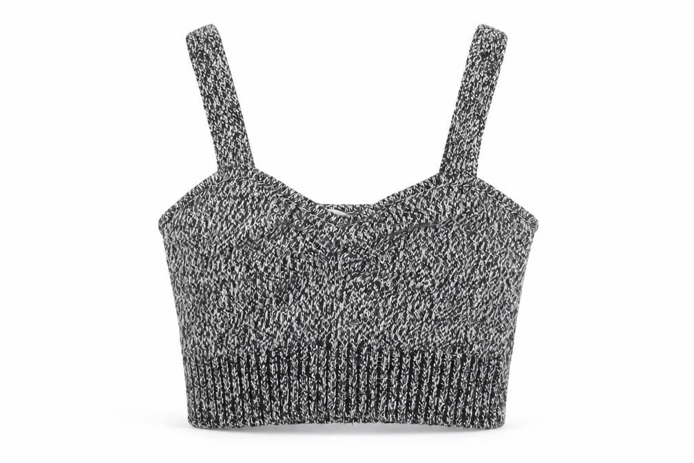 Zara Womens Grey Knit Cropped Tank Top L Slim Fit