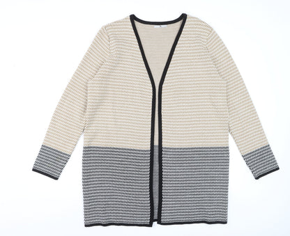 Tu Women’s Beige Black Cardigan Size 14 Knit Long Sleeve Open Front