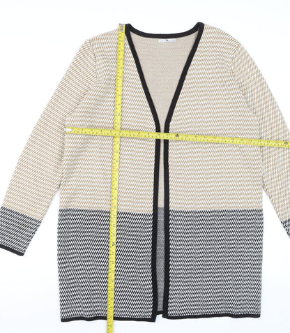 Tu Women’s Beige Black Cardigan Size 14 Knit Long Sleeve Open Front