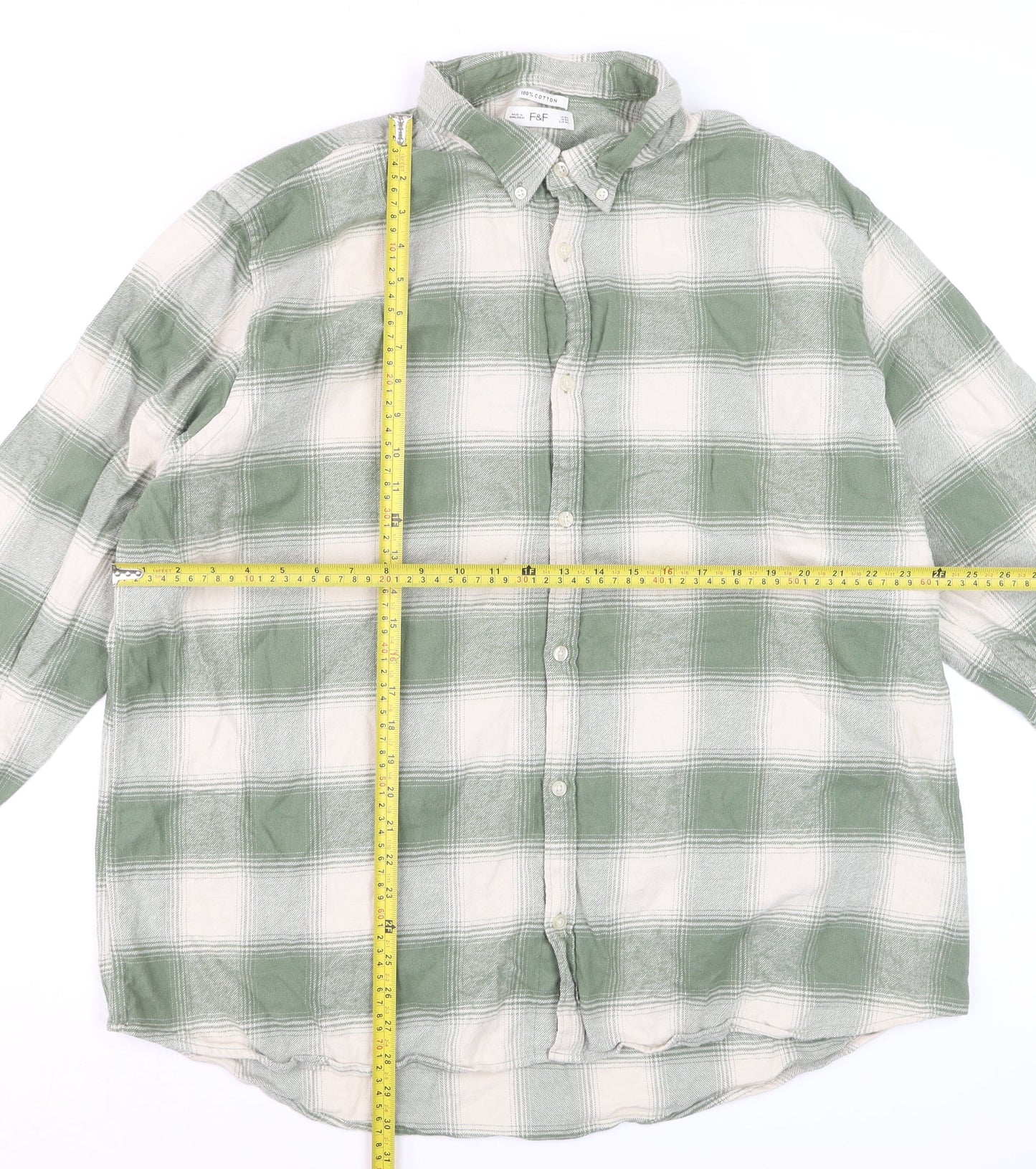 F&F Men’s Green Check Button-Down Cotton Shirt 3XL