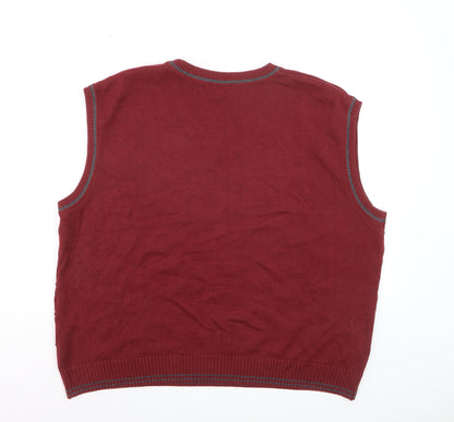 Patrick Bernard Men's Red V-Neck Sleeveless Knit Vest Jumper Size L