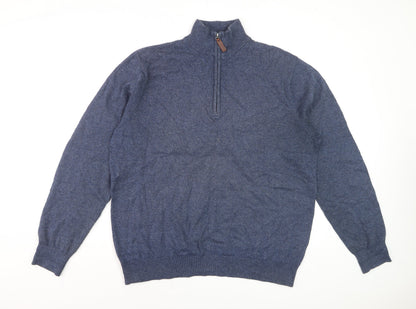Schöffel Men Blue XL Cotton Cashmere 1/4 Zip Knit Sweatshirt