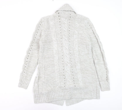 New Look Women’s Grey Tall Cable Knit Open Cardigan Size 10