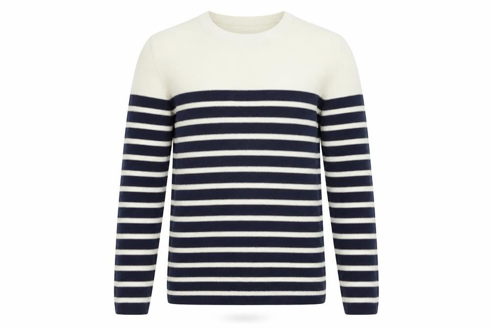 Selected Homme Men's Blue Striped Linen Cotton Crew Neck Jumper Size L