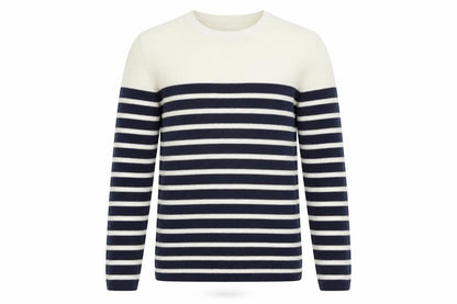 Selected Homme Men's Blue Striped Linen Cotton Crew Neck Jumper Size L