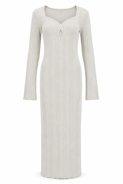 Pretty Lavish Women Beige Ribbed Knit Bodycon Midi Dress S