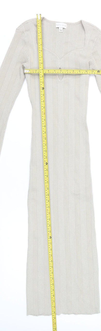 Pretty Lavish Women Beige Ribbed Knit Bodycon Midi Dress S