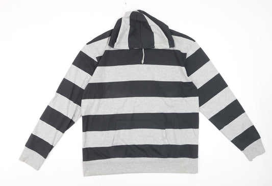Urban Spirit Men's Grey Black Striped Pullover Hoodie XL