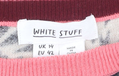 White Stuff Women’s Multicoloured Crew Neck Wool Cotton Jumper UK 14