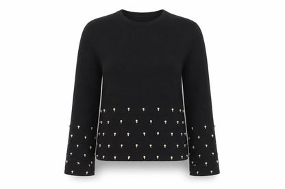 H&M Women Black Beaded Knit Jumper Size 14 Long Sleeve