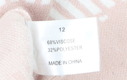 Maison de Nimes Women’s Pink Geometric Mock Neck Jumper Size 12