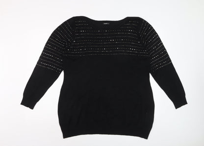 Roman Women’s Black Round Neck Knit Jumper Size 20 Long Sleeve