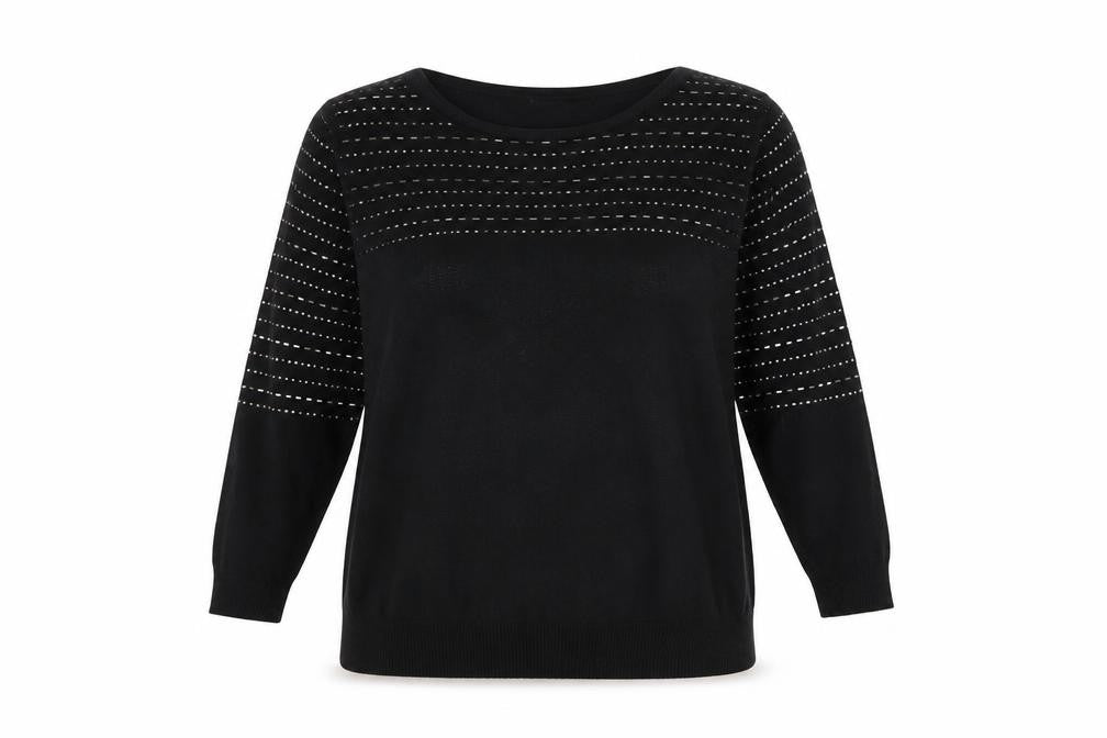 Roman Women’s Black Round Neck Knit Jumper Size 20 Long Sleeve