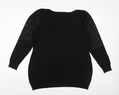 Roman Women’s Black Round Neck Knit Jumper Size 20 Long Sleeve