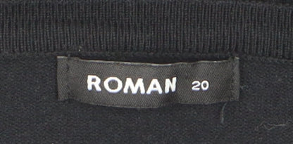 Roman Women’s Black Round Neck Knit Jumper Size 20 Long Sleeve