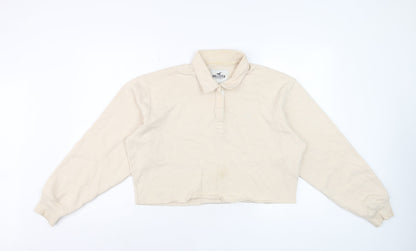 Hollister Women Beige Cropped Long Sleeve Polo Shirt S