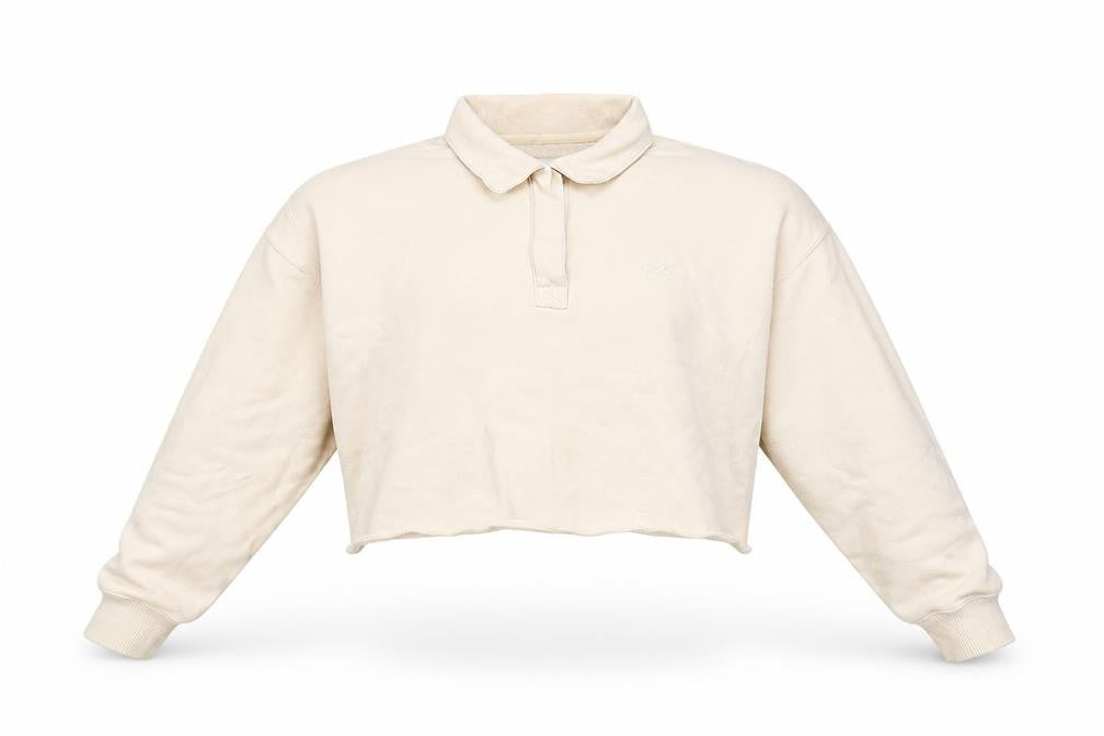 Hollister Women Beige Cropped Long Sleeve Polo Shirt S