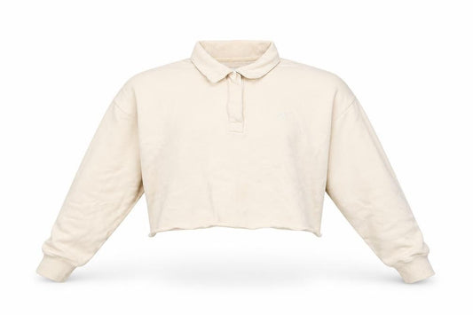 Hollister Women Beige Cropped Long Sleeve Polo Shirt S