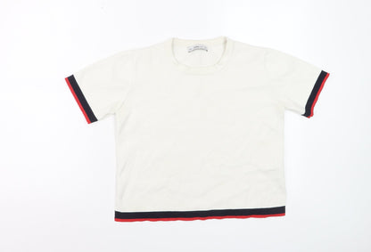 Zara Women Ivory Short Sleeve Knit T-Shirt Medium