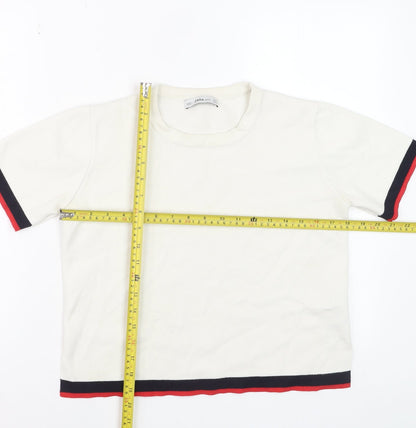 Zara Women Ivory Short Sleeve Knit T-Shirt Medium