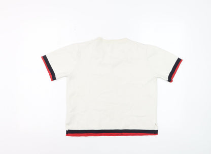 Zara Women Ivory Short Sleeve Knit T-Shirt Medium