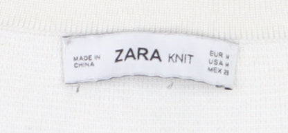 Zara Women Ivory Short Sleeve Knit T-Shirt Medium
