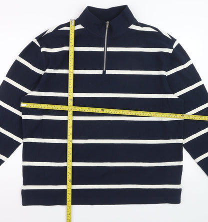 Marks and Spencer Men’s Blue Striped Half Zip Cotton Jumper Size L