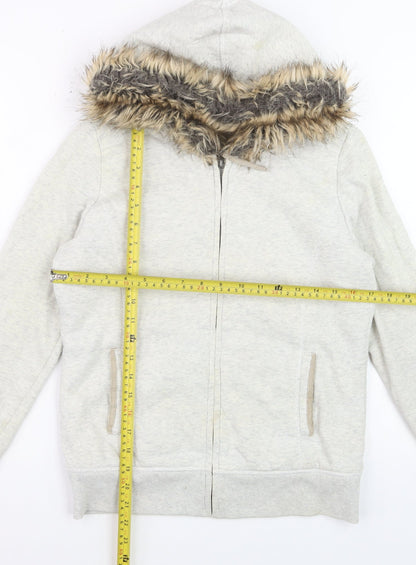 Pimkie Womens Grey Fur Trim Full Zip Hoodie Size S