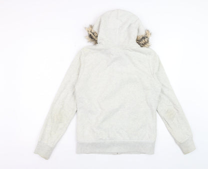 Pimkie Womens Grey Fur Trim Full Zip Hoodie Size S