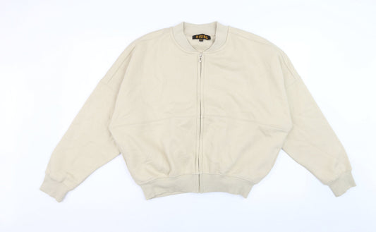 Rising Women's Beige Cotton Bomber Jacket XS Lightweight Zip Up