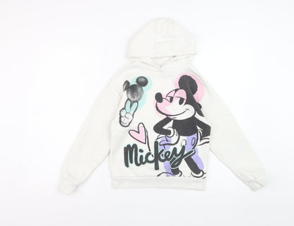 Disney Girls White Mickey Mouse Graphic Pullover Hoodie 8-9 Years