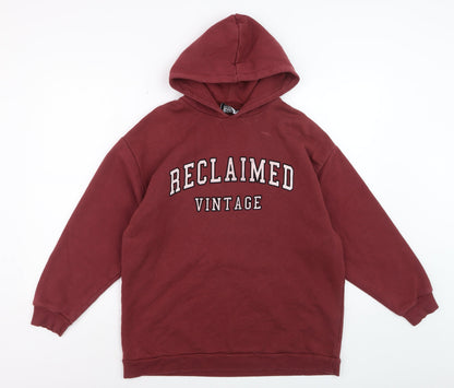 Reclaimed Vintage Women's Burgundy Pullover Hoodie UK 6 Cotton Blend