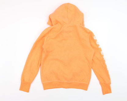 Superdry Men Orange Full Zip Hoodie L Logo Fleece Sweatshirt