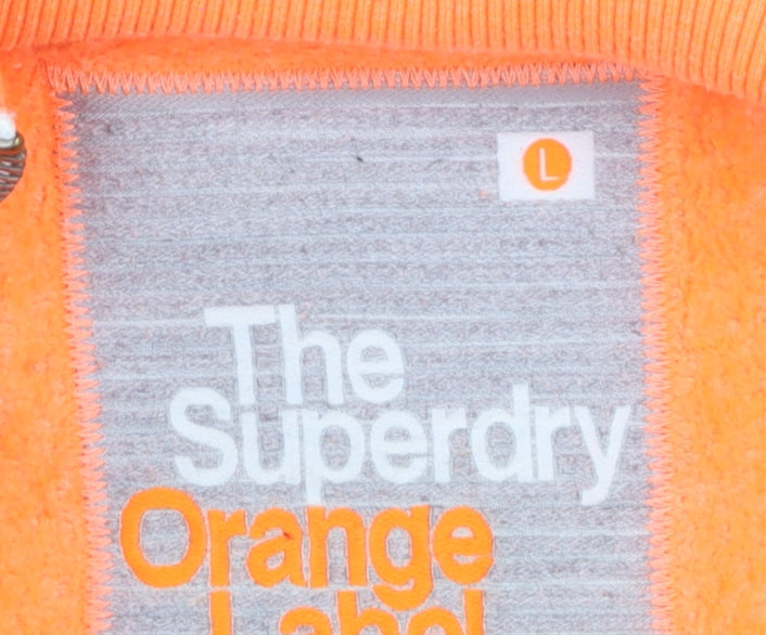 Superdry Men Orange Full Zip Hoodie L Logo Fleece Sweatshirt