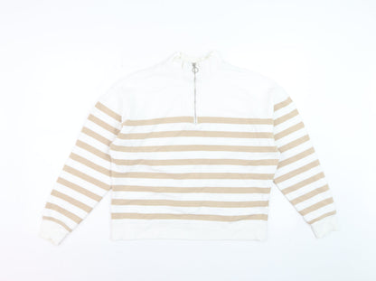 Marks and Spencer Women Ivory Beige Stripe Quarter Zip Sweatshirt Size 10