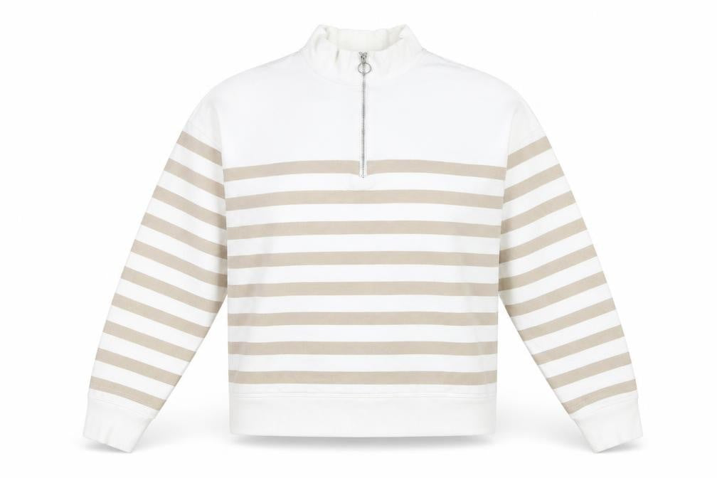 Marks & Spencer Women Ivory Beige Stripe Quarter Zip Sweatshirt Size 10