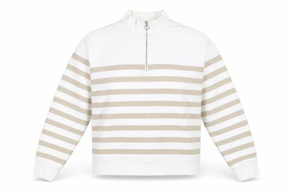 Marks & Spencer Women Ivory Beige Stripe Quarter Zip Sweatshirt Size 10