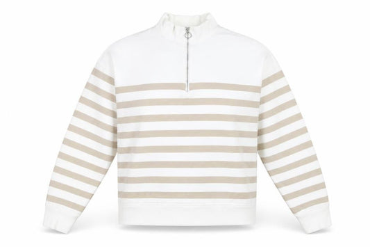 Marks & Spencer Women Ivory Beige Stripe Quarter Zip Sweatshirt Size 10