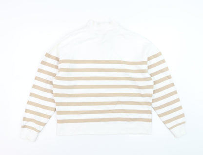 Marks and Spencer Women Ivory Beige Stripe Quarter Zip Sweatshirt Size 10