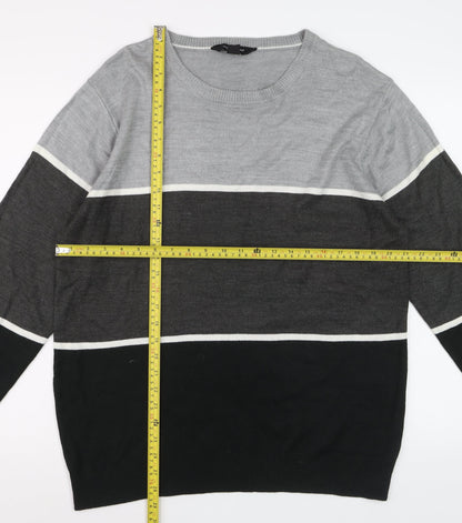 Cedar Wood State Men's Grey XL Striped Acrylic Crew Neck Jumper