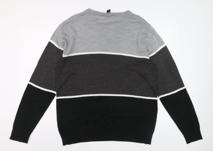 Cedar Wood State Men's Grey XL Striped Acrylic Crew Neck Jumper