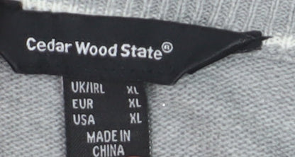 Cedar Wood State Men's Grey XL Striped Acrylic Crew Neck Jumper