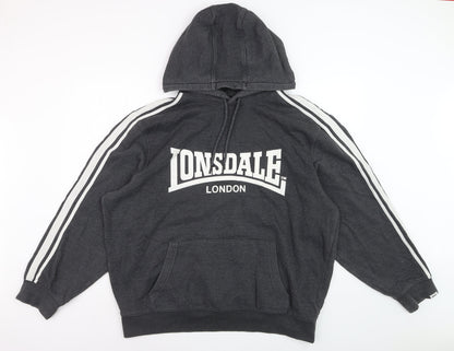 Lonsdale Men's Black 3XL Pullover Hoodie with Logo Print