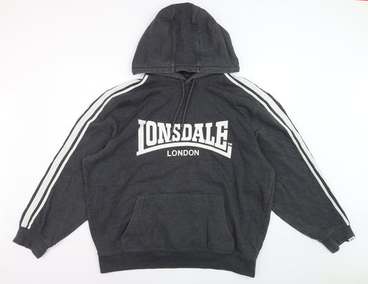 Lonsdale Men's Black 3XL Pullover Hoodie with Logo Print