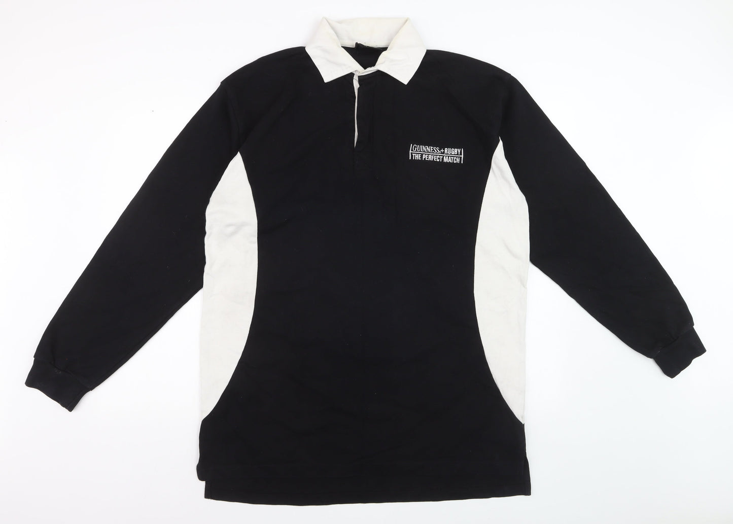 Guinness Men’s Black White Long Sleeve Rugby Polo Shirt XL Cotton