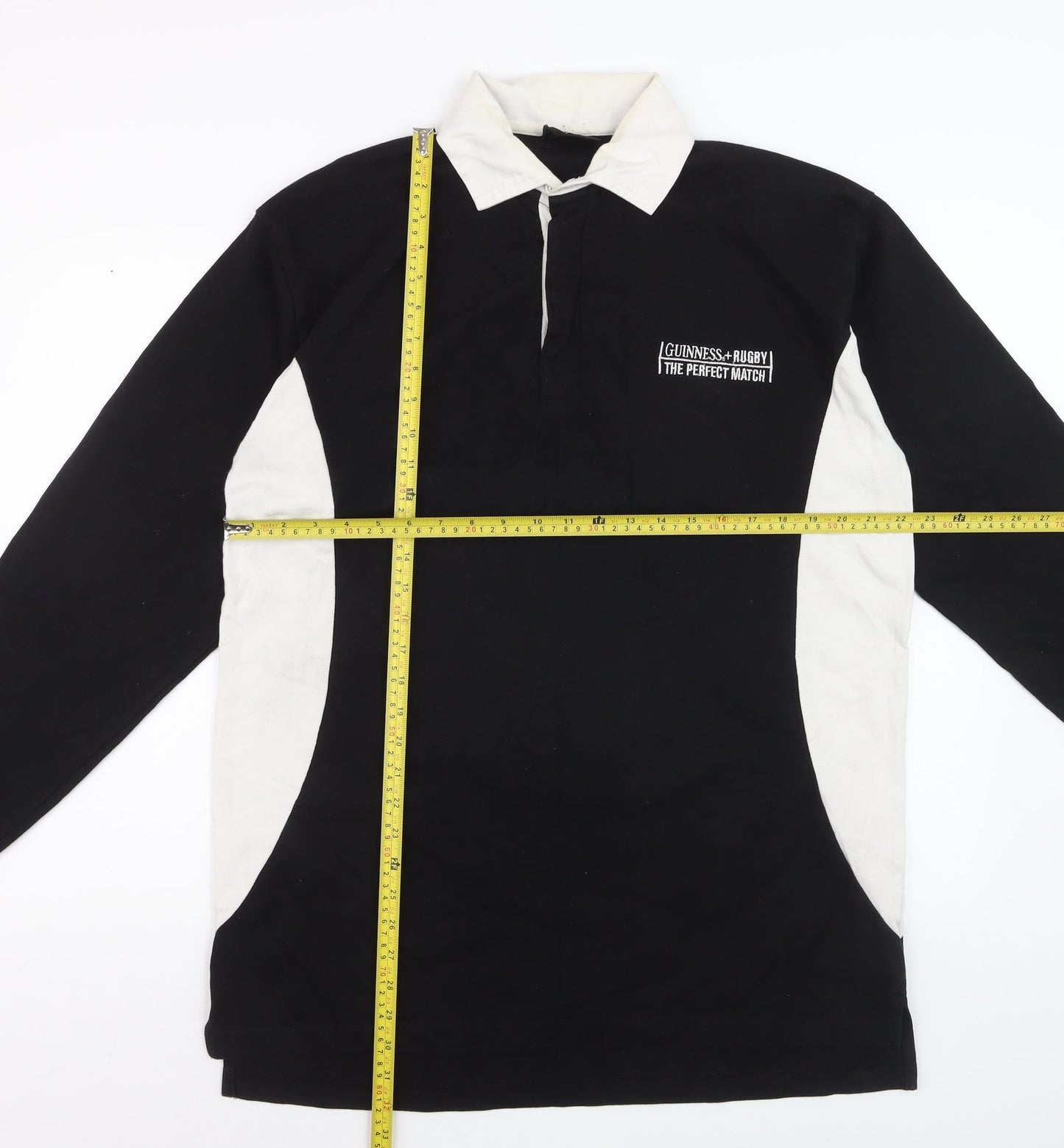 Guinness Men’s Black White Long Sleeve Rugby Polo Shirt XL Cotton