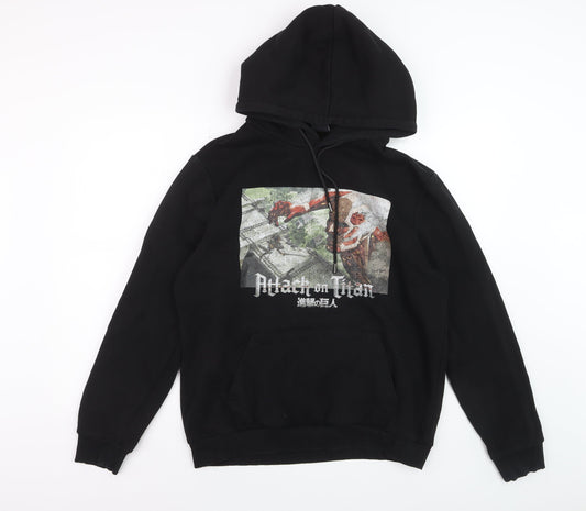 Bershka Men’s Black Attack on Titan Hoodie, Size M, Pullover Anime Graphic