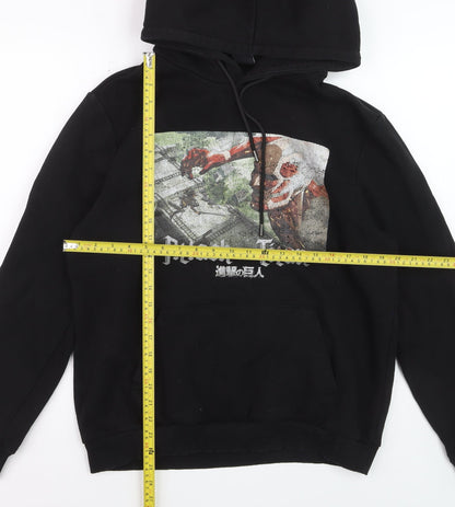 Bershka Men’s Black Attack on Titan Hoodie, Size M, Pullover Anime Graphic