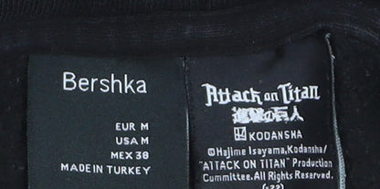 Bershka Men’s Black Attack on Titan Hoodie, Size M, Pullover Anime Graphic